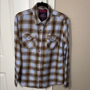 DIXXON 22 Jumps Twin Falls Light Blue and Tan Plaid Shirt